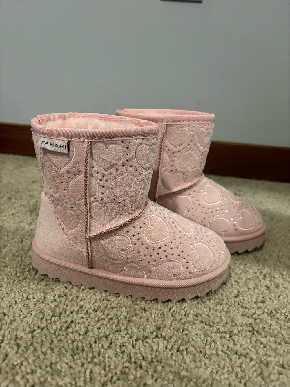 Tahari Kids Light Pink Heart Embossed Cozy Boots